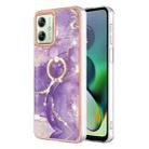 For Motorola Moto G54 Electroplating Marble IMD TPU Phone Case with Ring Holder(Purple 002) - 1