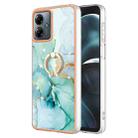 For Motorola Moto G14 Electroplating Marble IMD TPU Phone Case with Ring Holder(Green 003) - 1