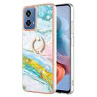 For Motorola Moto G34 Electroplating Marble IMD TPU Phone Case with Ring Holder(Green 004) - 1