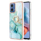 For Motorola Moto G34 Electroplating Marble IMD TPU Phone Case with Ring Holder(Green 003) - 1