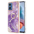 For Motorola Moto G34 Electroplating Marble IMD TPU Phone Case with Ring Holder(Purple 002) - 1