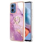 For Motorola Moto G34 Electroplating Marble IMD TPU Phone Case with Ring Holder(Purple 001) - 1