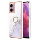 For Motorola Moto G04 4G / G24 4G Electroplating Marble IMD TPU Phone Case with Ring Holder(White 006) - 1