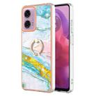 For Motorola Moto G04 4G / G24 4G Electroplating Marble IMD TPU Phone Case with Ring Holder(Green 004) - 1