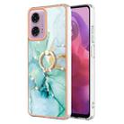 For Motorola Moto G04 4G / G24 4G Electroplating Marble IMD TPU Phone Case with Ring Holder(Green 003) - 1