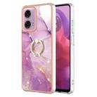 For Motorola Moto G04 4G / G24 4G Electroplating Marble IMD TPU Phone Case with Ring Holder(Purple 001) - 1