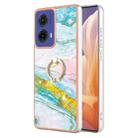 For Motorola Moto G85 Electroplating Marble IMD TPU Phone Case with Ring Holder(Green 004) - 1