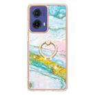 For Motorola Moto G85 Electroplating Marble IMD TPU Phone Case with Ring Holder(Green 004) - 2