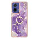 For Motorola Moto G85 Electroplating Marble IMD TPU Phone Case with Ring Holder(Purple 002) - 2