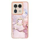 For Motorola Edge 50 Ultra Electroplating Marble IMD TPU Phone Case with Ring Holder(Rose Gold 005) - 2