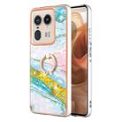 For Motorola Edge 50 Ultra Electroplating Marble IMD TPU Phone Case with Ring Holder(Green 004) - 1