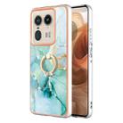 For Motorola Edge 50 Ultra Electroplating Marble IMD TPU Phone Case with Ring Holder(Green 003) - 1