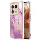 For Motorola Edge 50 Ultra Electroplating Marble IMD TPU Phone Case with Ring Holder(Purple 001) - 1