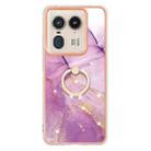 For Motorola Edge 50 Ultra Electroplating Marble IMD TPU Phone Case with Ring Holder(Purple 001) - 2