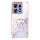 For Motorola Edge 50 Pro Electroplating Marble IMD TPU Phone Case with Ring Holder(White 006) - 2