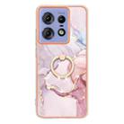 For Motorola Edge 50 Pro Electroplating Marble IMD TPU Phone Case with Ring Holder(Rose Gold 005) - 2
