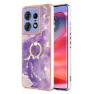 For Motorola Edge 50 Pro Electroplating Marble IMD TPU Phone Case with Ring Holder(Purple 002) - 1