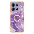 For Motorola Edge 50 Pro Electroplating Marble IMD TPU Phone Case with Ring Holder(Purple 002) - 2