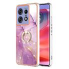 For Motorola Edge 50 Pro Electroplating Marble IMD TPU Phone Case with Ring Holder(Purple 001) - 1