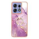 For Motorola Edge 50 Pro Electroplating Marble IMD TPU Phone Case with Ring Holder(Purple 001) - 2