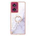 For Motorola Edge 50 Fusion Electroplating Marble IMD TPU Phone Case with Ring Holder(White 006) - 2