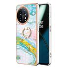 For OnePlus 11 Electroplating Marble IMD TPU Phone Case with Ring Holder(Green 004) - 1