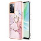 For OnePlus Nord N300 Electroplating Marble IMD TPU Phone Case with Ring Holder(Rose Gold 005) - 1