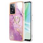 For OnePlus Nord N300 Electroplating Marble IMD TPU Phone Case with Ring Holder(Purple 001) - 1