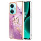 For OnePlus Nord CE 3 Electroplating Marble IMD TPU Phone Case with Ring Holder(Purple 001) - 1
