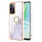 For OPPO A57 4G/A77 5G Taiwan/K10 5G Global Electroplating Marble IMD TPU Phone Case with Ring Holder(White 006) - 1