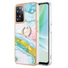 For OPPO A57 4G/A77 5G Taiwan/K10 5G Global Electroplating Marble IMD TPU Phone Case with Ring Holder(Green 004) - 1