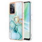 For OPPO A57 4G/A77 5G Taiwan/K10 5G Global Electroplating Marble IMD TPU Phone Case with Ring Holder(Green 003) - 1