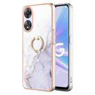 For OPPO A78 / A58 Electroplating Marble IMD TPU Phone Case with Ring Holder(White 006) - 1