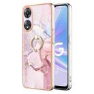 For OPPO A78 / A58 Electroplating Marble IMD TPU Phone Case with Ring Holder(Rose Gold 005) - 1