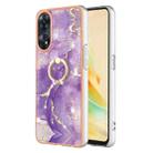 For OPPO Reno8 T 4G Electroplating Marble IMD TPU Phone Case with Ring Holder(Purple 002) - 1