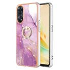 For OPPO Reno8 T 4G Electroplating Marble IMD TPU Phone Case with Ring Holder(Purple 001) - 1