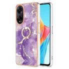 For OPPO A98 Electroplating Marble IMD TPU Phone Case with Ring Holder(Purple 002) - 1