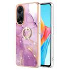 For OPPO A98 Electroplating Marble IMD TPU Phone Case with Ring Holder(Purple 001) - 1