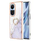 For OPPO Reno10 5G Global Electroplating Marble IMD TPU Phone Case with Ring Holder(White 006) - 1