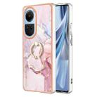 For OPPO Reno10 5G Global Electroplating Marble IMD TPU Phone Case with Ring Holder(Rose Gold 005) - 1