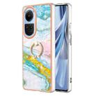 For OPPO Reno10 5G Global Electroplating Marble IMD TPU Phone Case with Ring Holder(Green 004) - 1