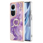 For OPPO Reno10 5G Global Electroplating Marble IMD TPU Phone Case with Ring Holder(Purple 002) - 1
