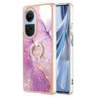 For OPPO Reno10 5G Global Electroplating Marble IMD TPU Phone Case with Ring Holder(Purple 001) - 1