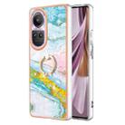 For OPPO Reno10 Pro 5G Global Electroplating Marble IMD TPU Phone Case with Ring Holder(Green 004) - 1