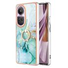 For OPPO Reno10 Pro 5G Global Electroplating Marble IMD TPU Phone Case with Ring Holder(Green 003) - 1