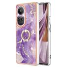 For OPPO Reno10 Pro 5G Global Electroplating Marble IMD TPU Phone Case with Ring Holder(Purple 002) - 1