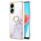 For OPPO A78 4G Electroplating Marble IMD TPU Phone Case with Ring Holder(White 006) - 1