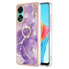 For OPPO A78 4G Electroplating Marble IMD TPU Phone Case with Ring Holder(Purple 002) - 1
