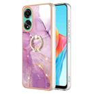 For OPPO A78 4G Electroplating Marble IMD TPU Phone Case with Ring Holder(Purple 001) - 1
