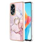 For OPPO A58 4G Electroplating Marble IMD TPU Phone Case with Ring Holder(Rose Gold 005) - 1